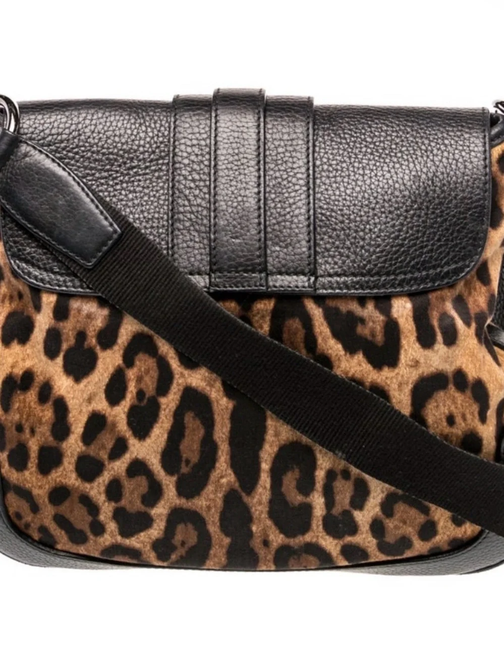 Dolce & Gabbana Black Leather Crossbody with Leopard Print Panel